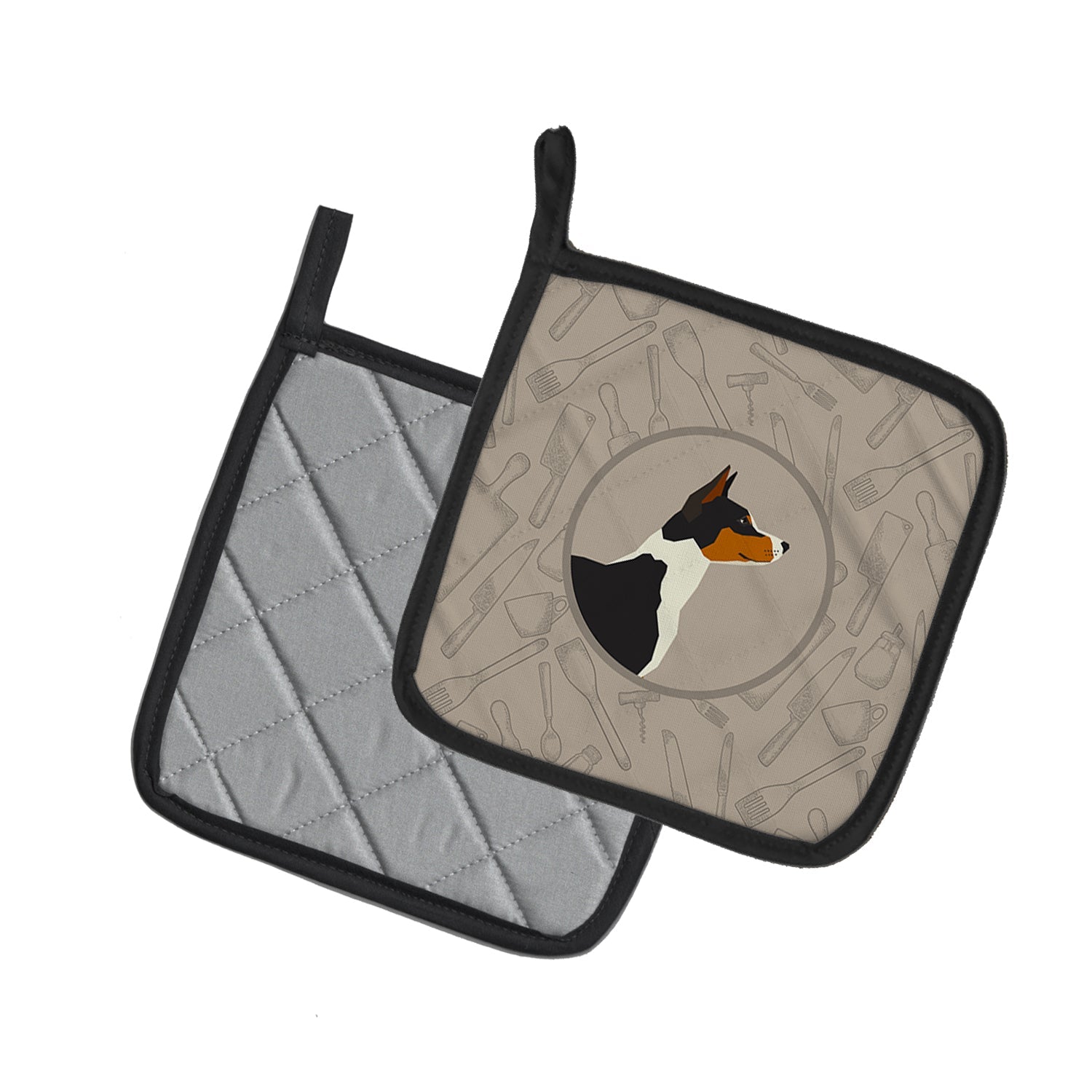 Basenji In the Kitchen Pot Holder Set of 2 Heat Resistant Quilted Hot Pads 7.5 x 7.5 Inch, Insulated Kitchen Trivets for Cooking & Baking