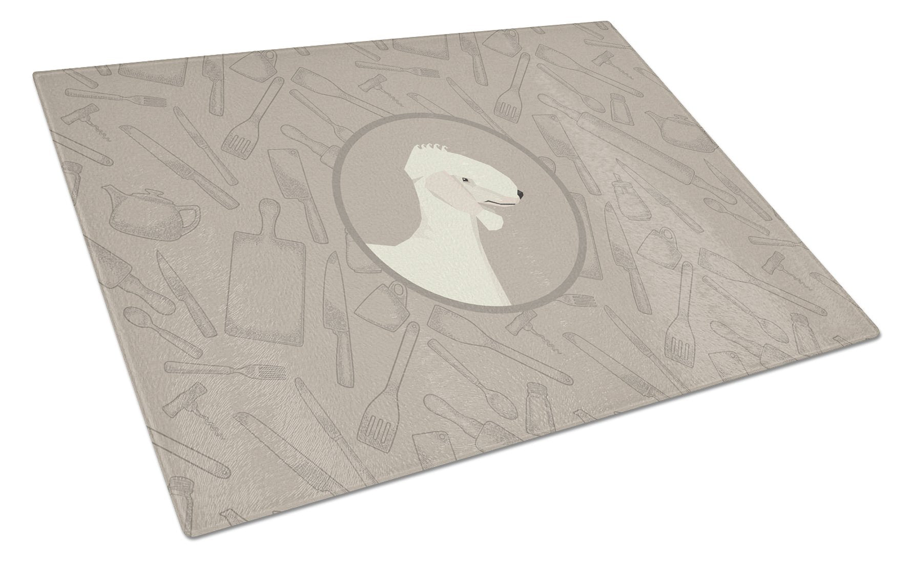 Bedlington Terrier In the Kitchen Cutting Board Tempered Glass Kitchen Cutting Surface, Heat Resistant Chopping, Non-Slip Feet, Food Prep & Serving