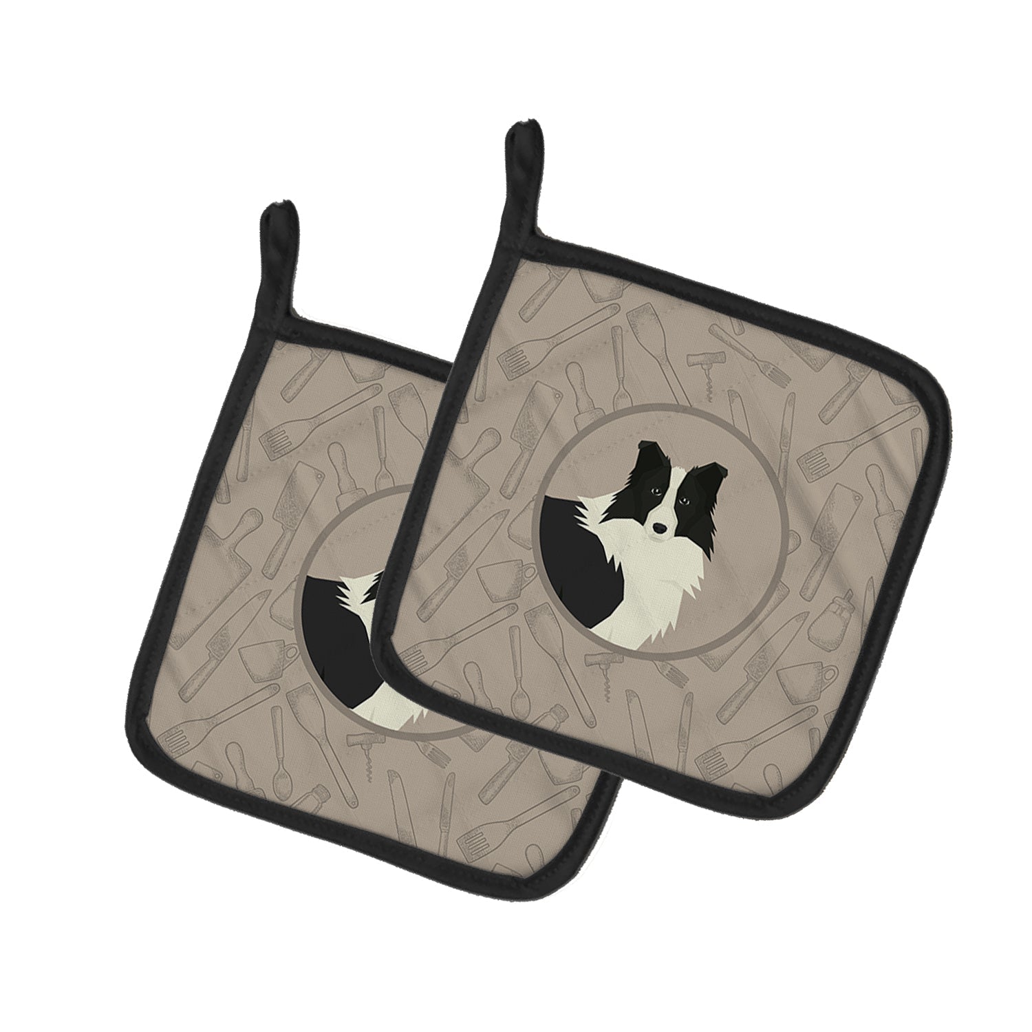 Border Collie In the Kitchen Pot Holder Set of 2 Heat Resistant Quilted Hot Pads 7.5 x 7.5 Inch, Insulated Kitchen Trivets for Cooking & Baking