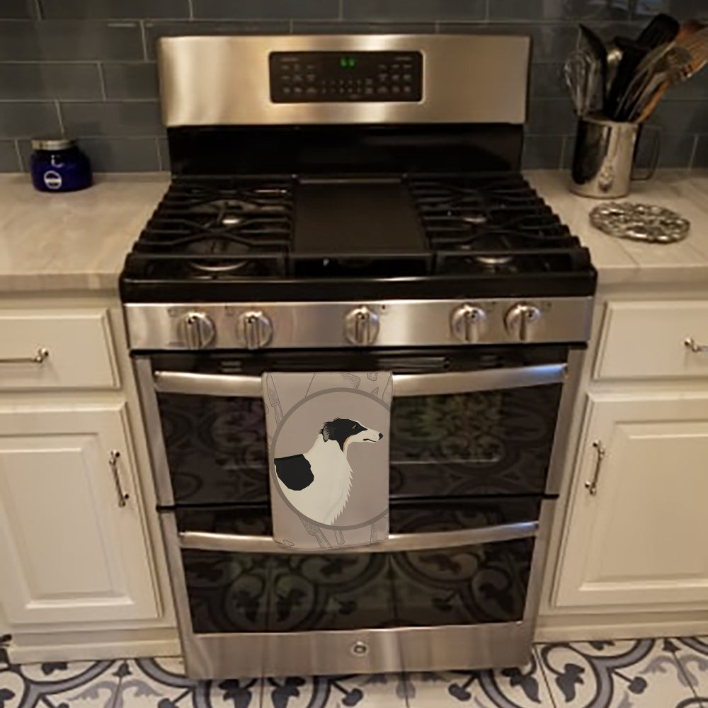 Borzoi In the Kitchen Kitchen Towel Velour Plush Front and Cotton Loop Back Machine Washable