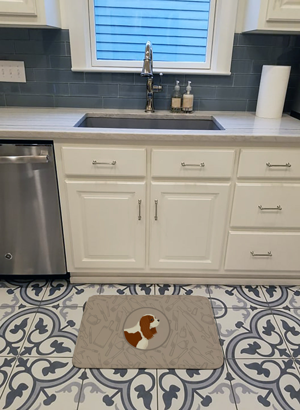 Cavalier Spaniel In the Kitchen Memory Foam Kitchen Mat Machine Washable Anti-Fatigue Cushion Comfort Bath or Kitchen Rug