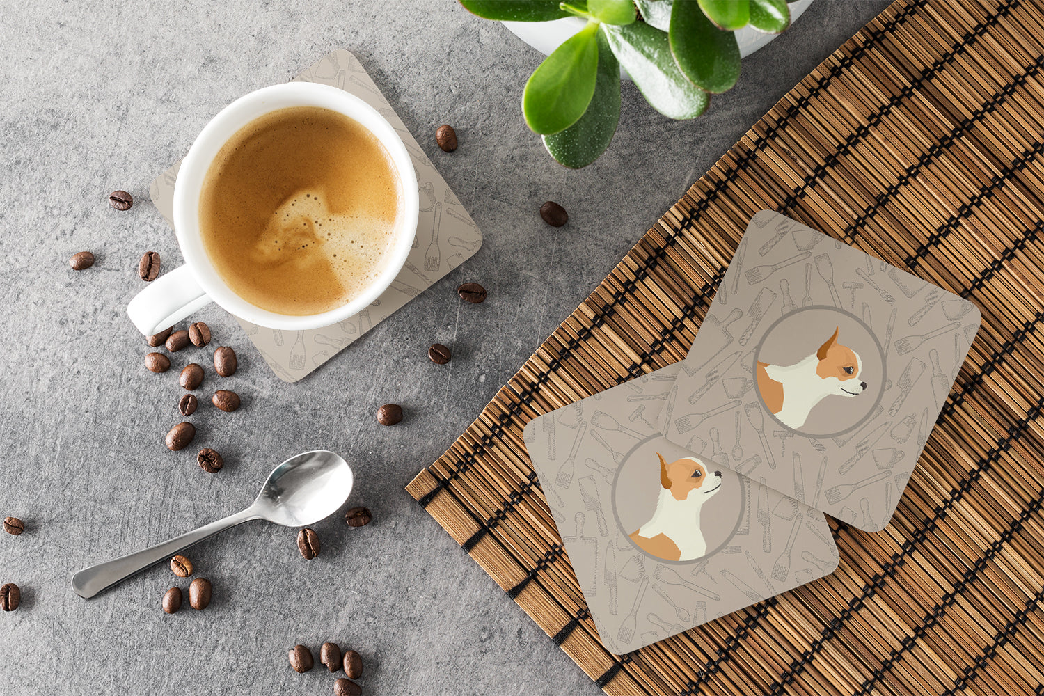Chihuahua In the Kitchen Foam Coasters Set of 4 Cup Coasters for Indoor Outdoor, Tabletop Protection, Anti Slip, Mouse pad Material