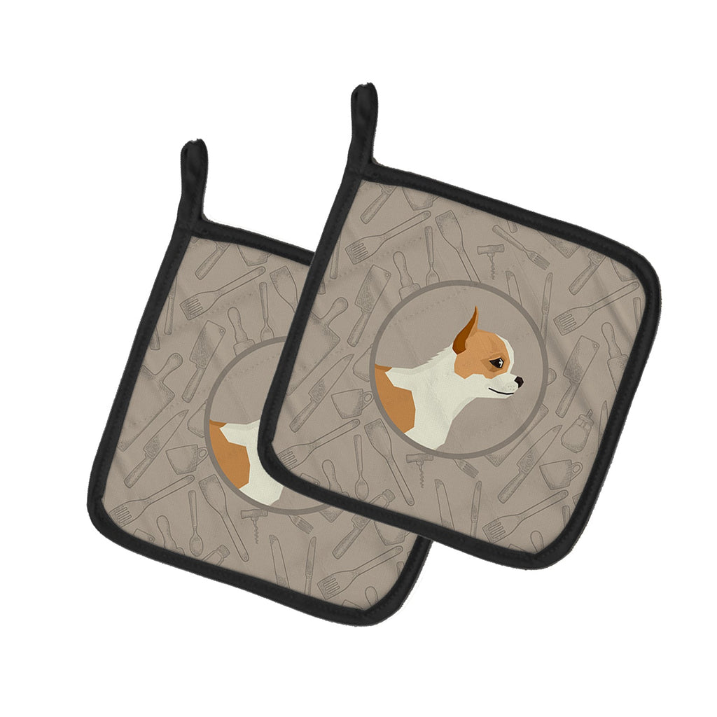 Chihuahua In the Kitchen Pot Holder Set of 2 Heat Resistant Quilted Hot Pads 7.5 x 7.5 Inch, Insulated Kitchen Trivets for Cooking & Baking