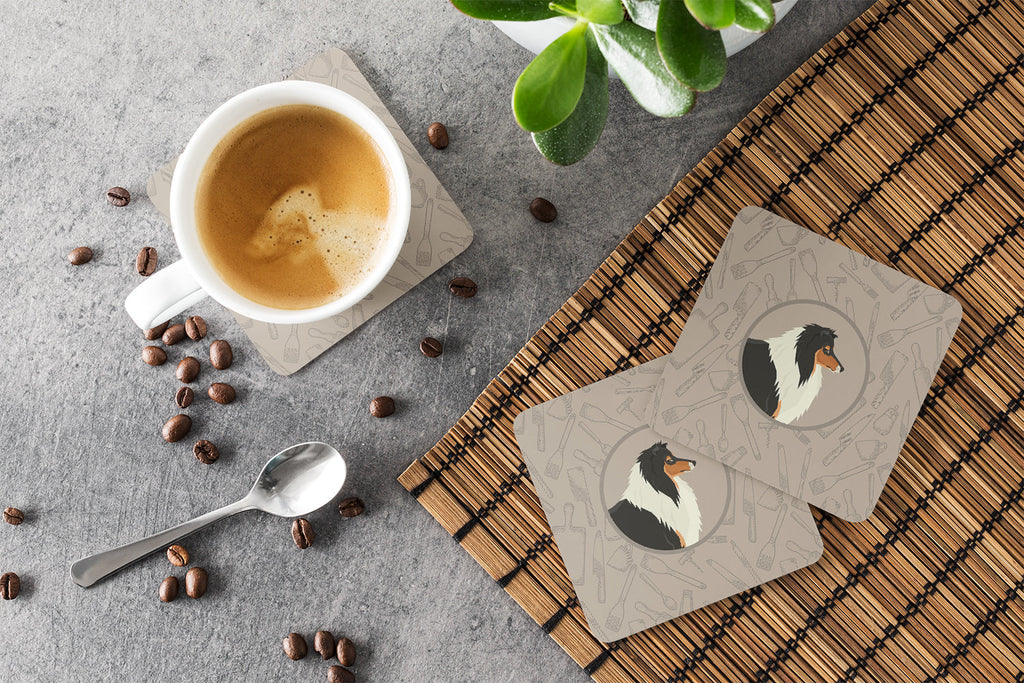 Collie In the Kitchen Foam Coasters Set of 4 Cup Coasters for Indoor Outdoor, Tabletop Protection, Anti Slip, Mouse pad Material