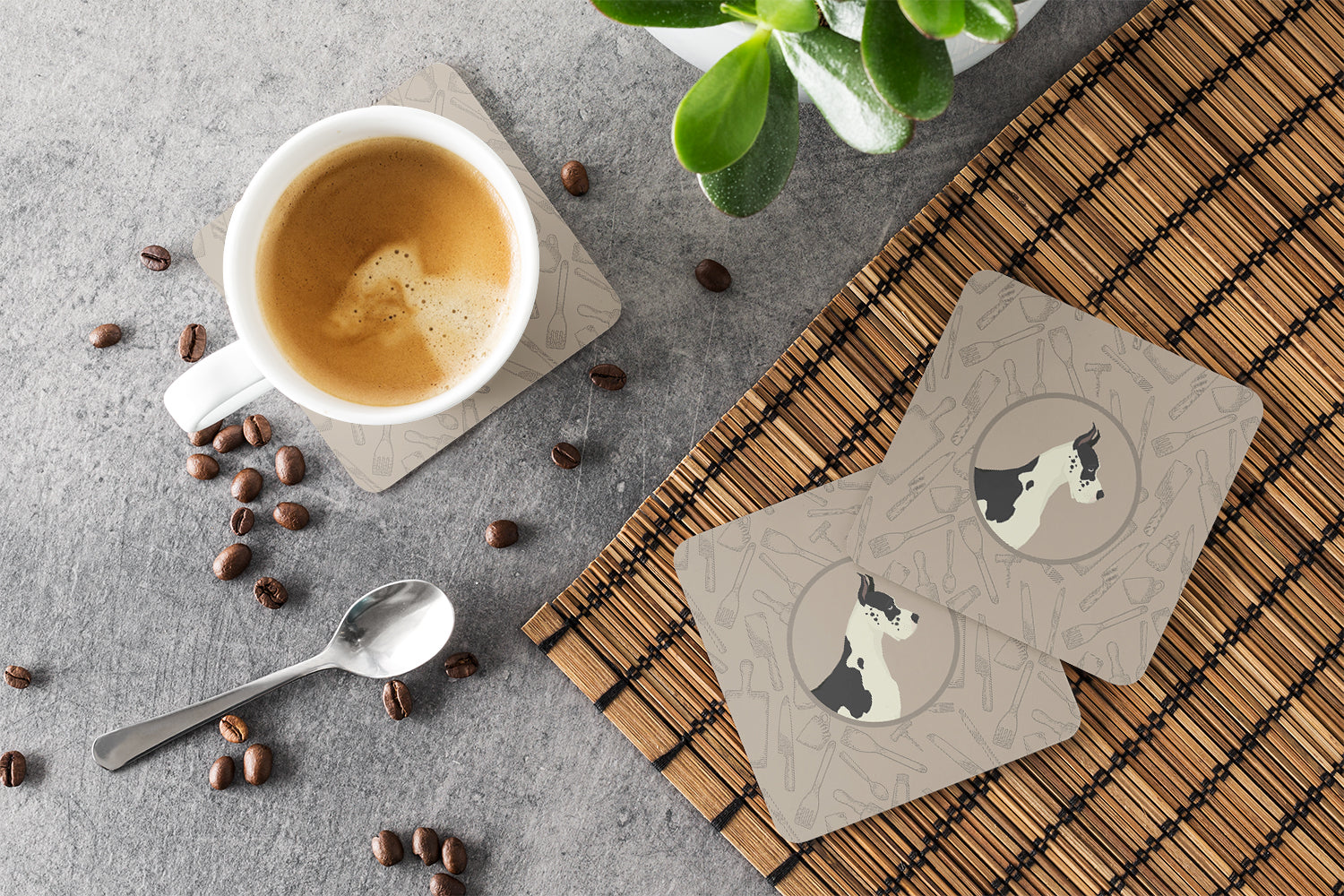 Great Dane In the Kitchen Foam Coasters Set of 4 Cup Coasters for Indoor Outdoor, Tabletop Protection, Anti Slip, Mouse pad Material