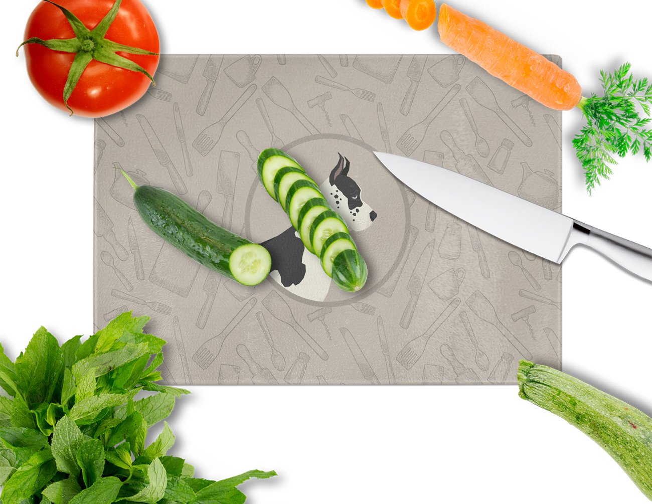 Great Dane In the Kitchen Cutting Board Tempered Glass Kitchen Cutting Surface, Heat Resistant Chopping, Non-Slip Feet, Food Prep & Serving
