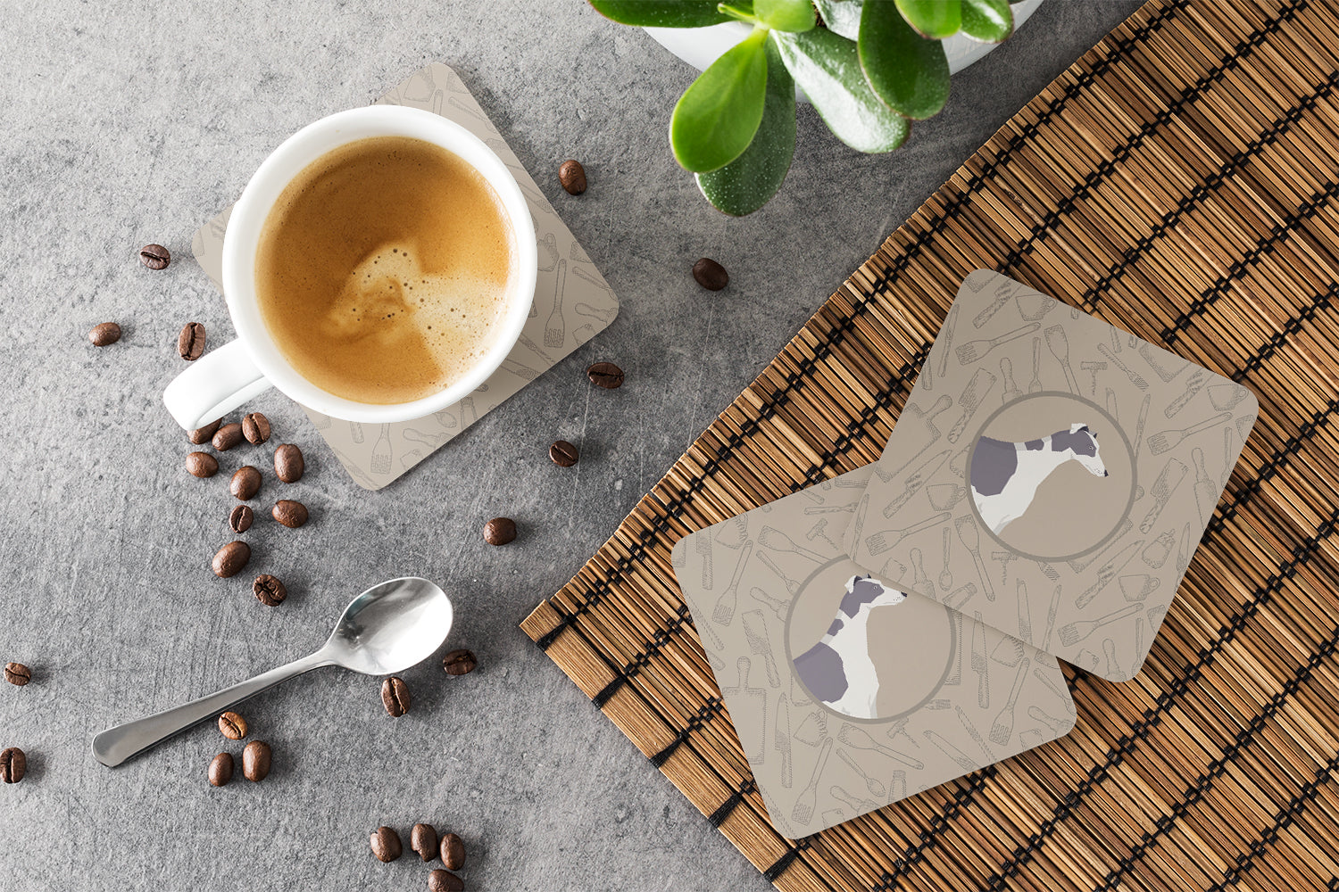 Greyhound In the Kitchen Foam Coasters Set of 4 Cup Coasters for Indoor Outdoor, Tabletop Protection, Anti Slip, Mouse pad Material