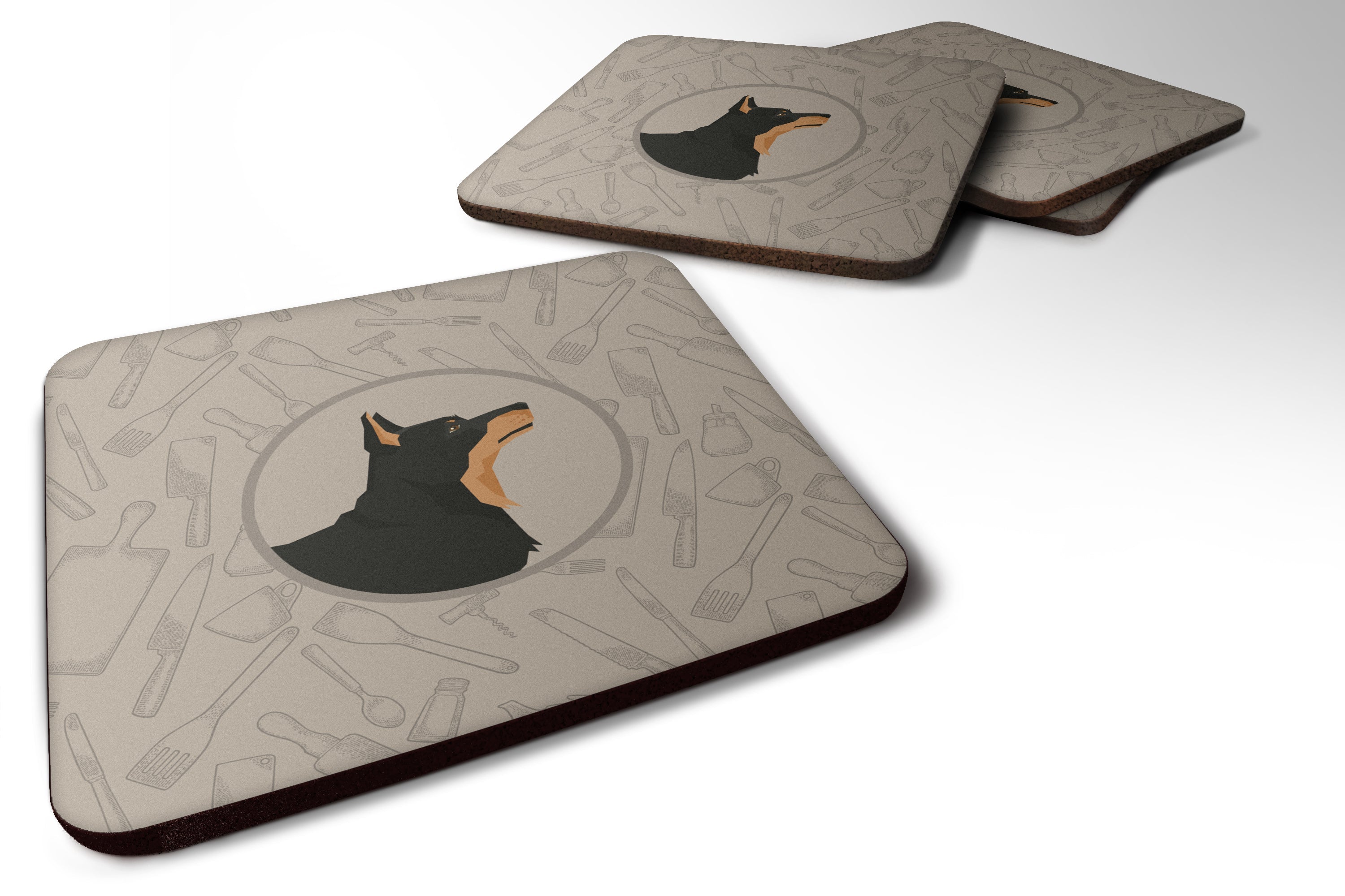Lancashire Terrier In the Kitchen Foam Coasters Set of 4 Cup Coasters for Indoor Outdoor, Tabletop Protection, Anti Slip, Mouse pad Material