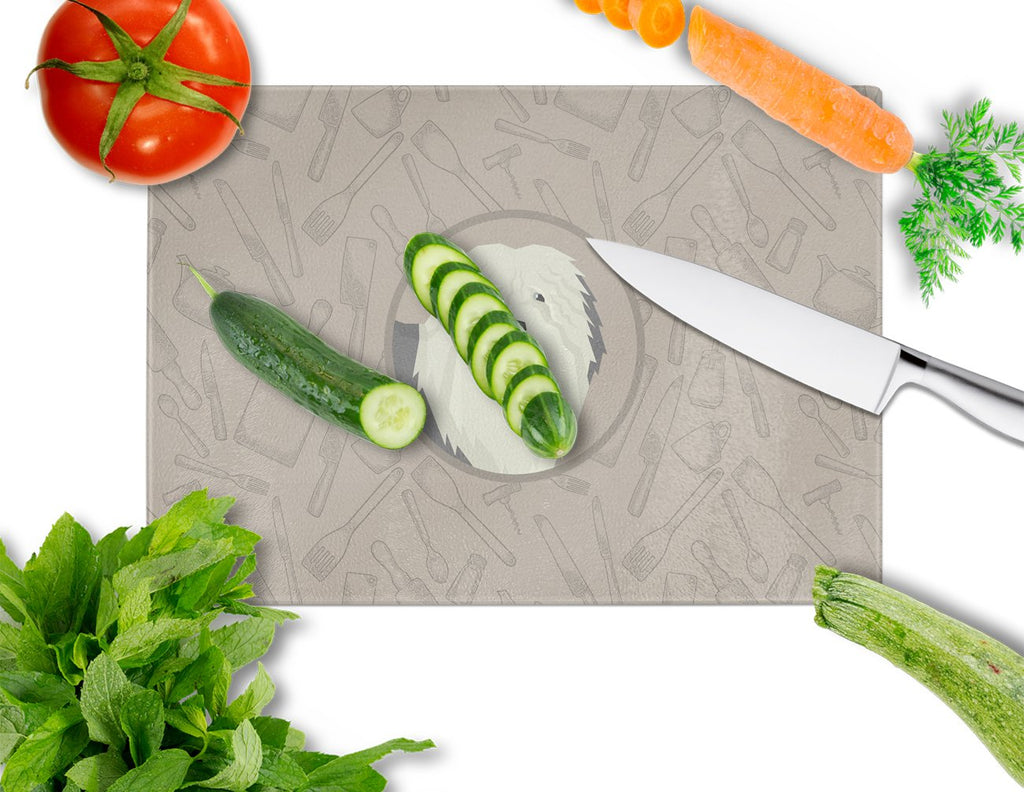 Old English Sheepdog In the Kitchen Cutting Board Tempered Glass Kitchen Cutting Surface, Heat Resistant Chopping, Non-Slip Feet, Food Prep & Serving