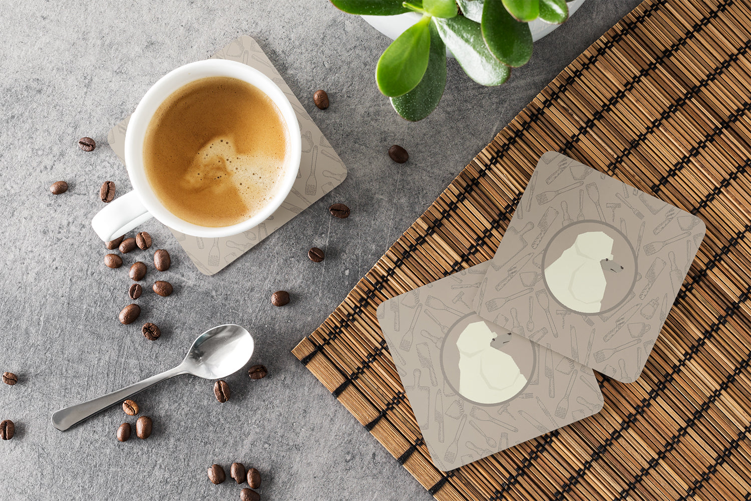 Poodle In the Kitchen Foam Coasters Set of 4 Cup Coasters for Indoor Outdoor, Tabletop Protection, Anti Slip, Mouse pad Material
