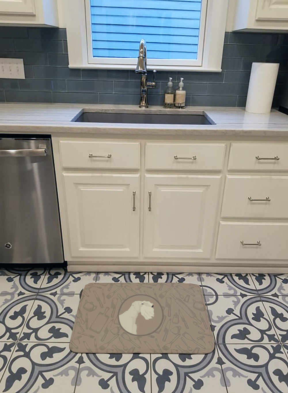 Sealyham Terrier In the Kitchen Memory Foam Kitchen Mat Machine Washable Anti-Fatigue Cushion Comfort Bath or Kitchen Rug