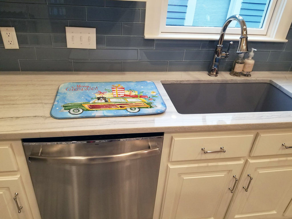 Merry Christmas Bernese Mountain Dog Dish Drying Mat Absorbent Dish Drying Mat Pad for Kitchen Counter Dish Drainer Mat for Countertop, 14 x 21", Multicolor