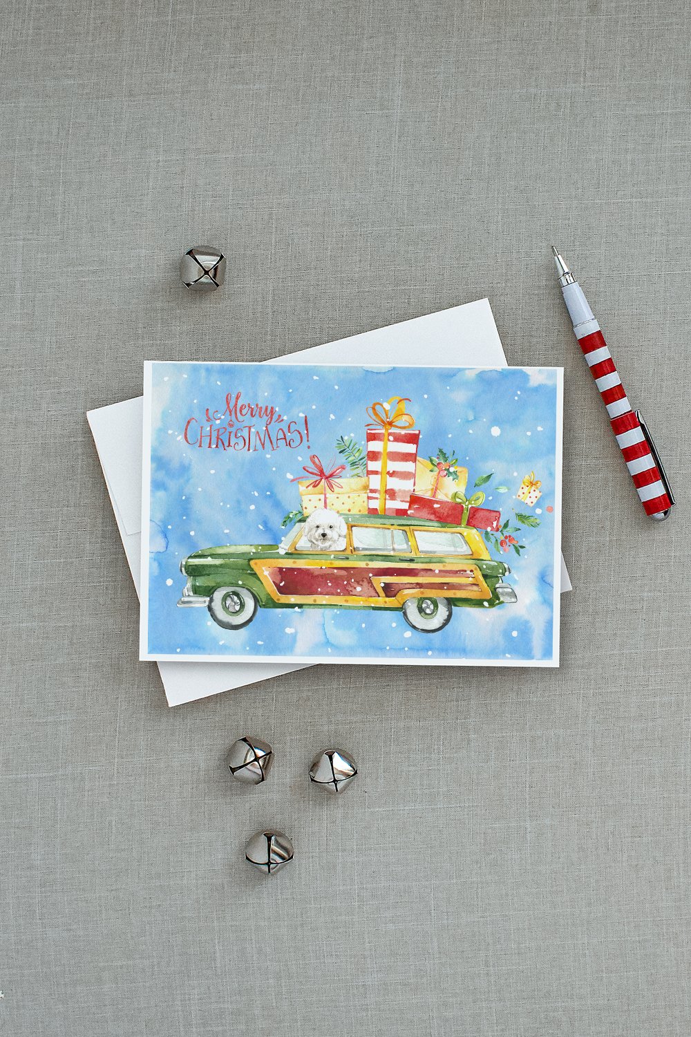 Merry Christmas Bichon Frisé Greeting Cards Pack of 8 Blank Cards with Envelopes Whimsical A7 Size 5x7