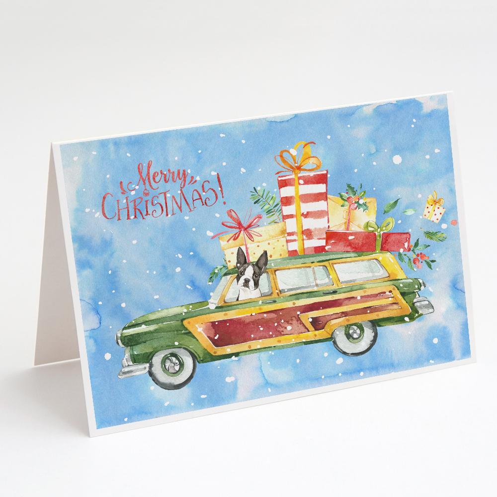 Merry Christmas Boston Terrier Greeting Cards Pack of 8 Blank Cards with Envelopes Whimsical A7 Size 5x7