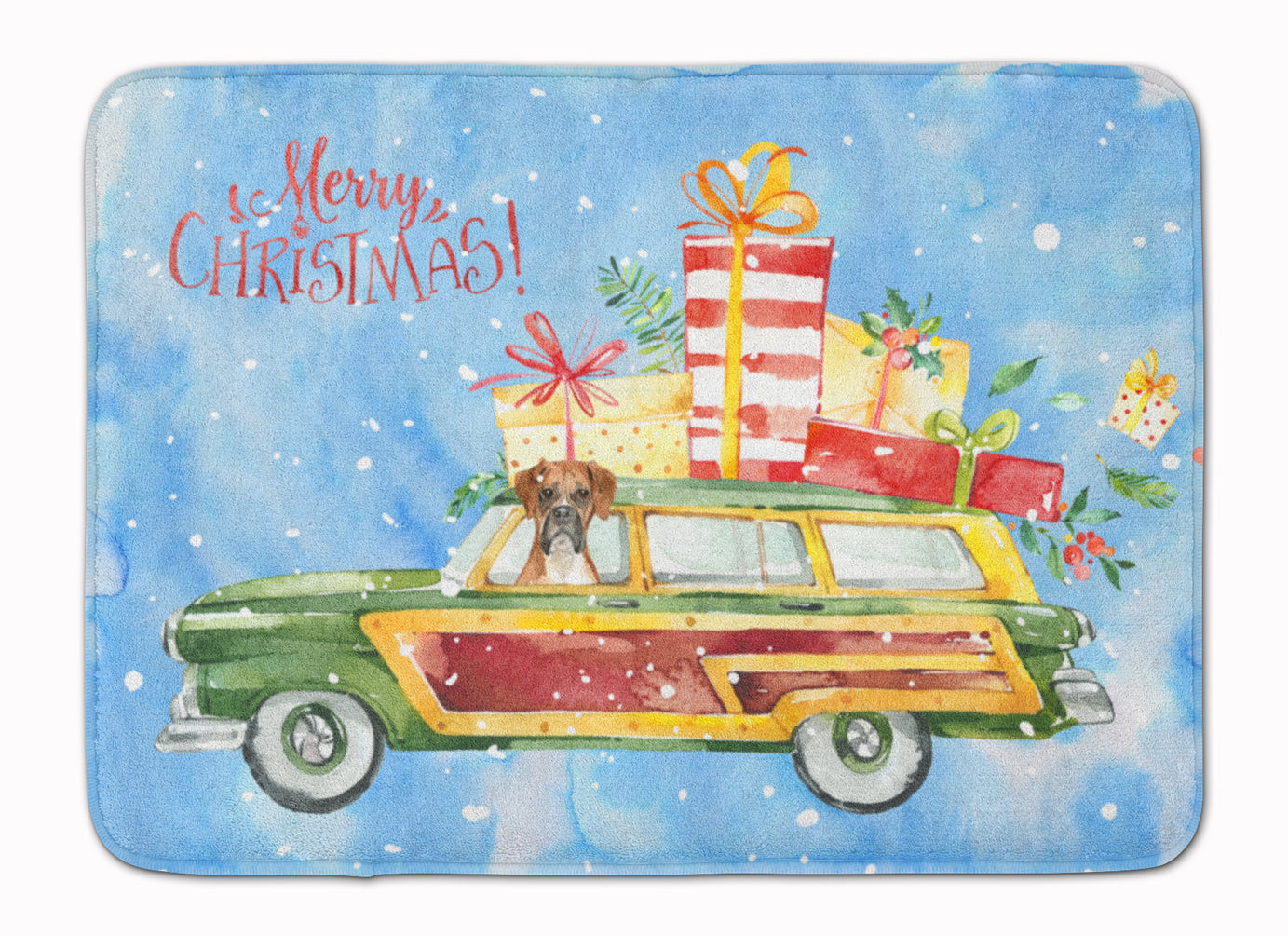 Merry Christmas Boxer Memory Foam Kitchen Mat Machine Washable Anti-Fatigue Cushion Comfort Bath or Kitchen Rug