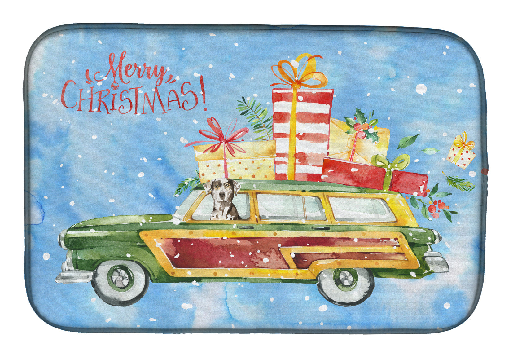 Merry Christmas Catahoula Leopard Dog Dish Drying Mat Absorbent Dish Drying Mat Pad for Kitchen Counter Dish Drainer Mat for Countertop, 14 x 21", Multicolor