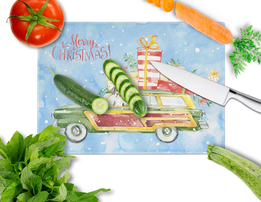 Merry Christmas English Pointer Cutting Board Tempered Glass Kitchen Cutting Surface, Heat Resistant Chopping, Non-Slip Feet, Food Prep & Serving