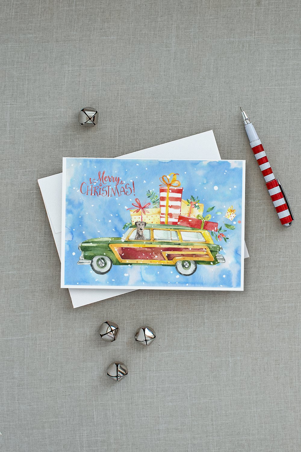 Merry Christmas Irish Wolfhound Greeting Cards Pack of 8 Blank Cards with Envelopes Whimsical A7 Size 5x7