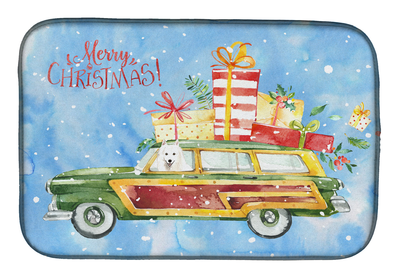 Merry Christmas Japanese Spitz Dish Drying Mat Absorbent Dish Drying Mat Pad for Kitchen Counter Dish Drainer Mat for Countertop, 14 x 21", Multicolor
