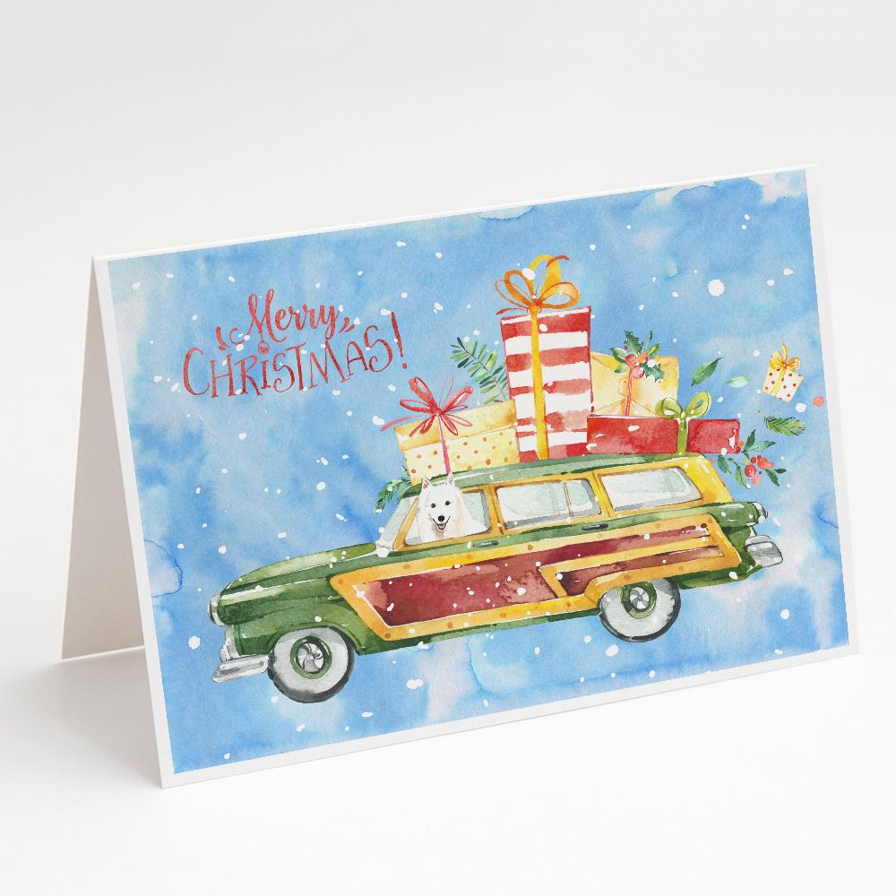 Merry Christmas Japanese Spitz Greeting Cards Pack of 8 Blank Cards with Envelopes Whimsical A7 Size 5x7