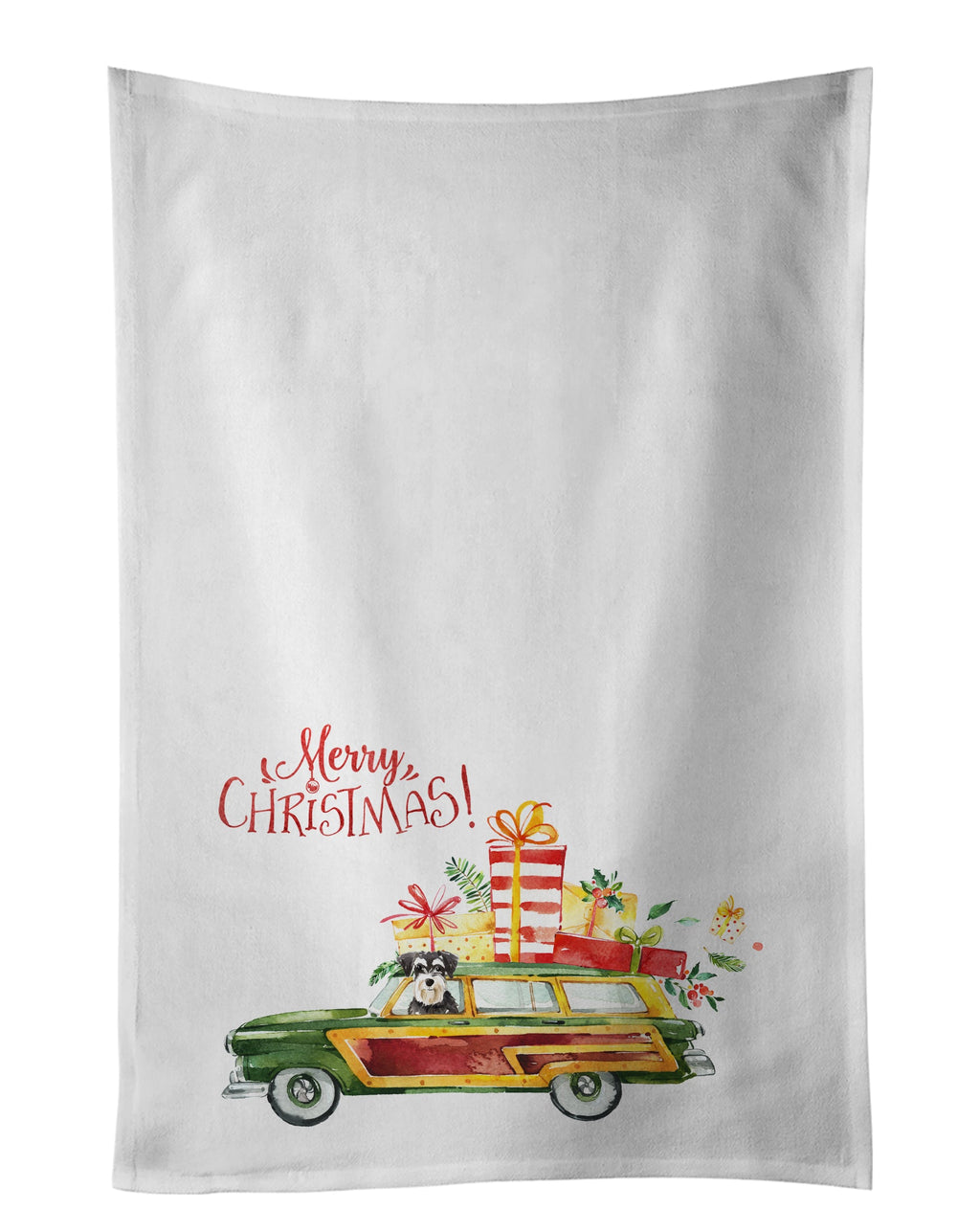 Merry Christmas Schnauzer Kitchen Towel Set of 2 White Dish Towels Decorative Bathroom Hand towel for Hand, Face, Hair, Yoga, Tea, Dishcloth, 19 X 28", White