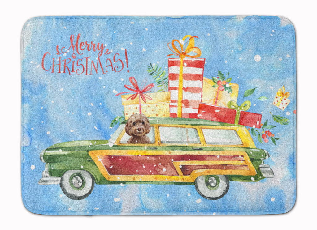 Merry Christmas Brown Cockapoo Memory Foam Kitchen Mat Machine Washable Anti-Fatigue Cushion Comfort Bath or Kitchen Rug