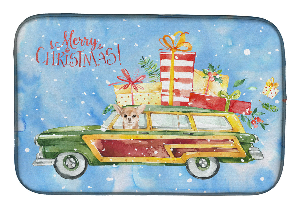 Merry Christmas Chihuahua Dish Drying Mat Absorbent Dish Drying Mat Pad for Kitchen Counter Dish Drainer Mat for Countertop, 14 x 21", Multicolor