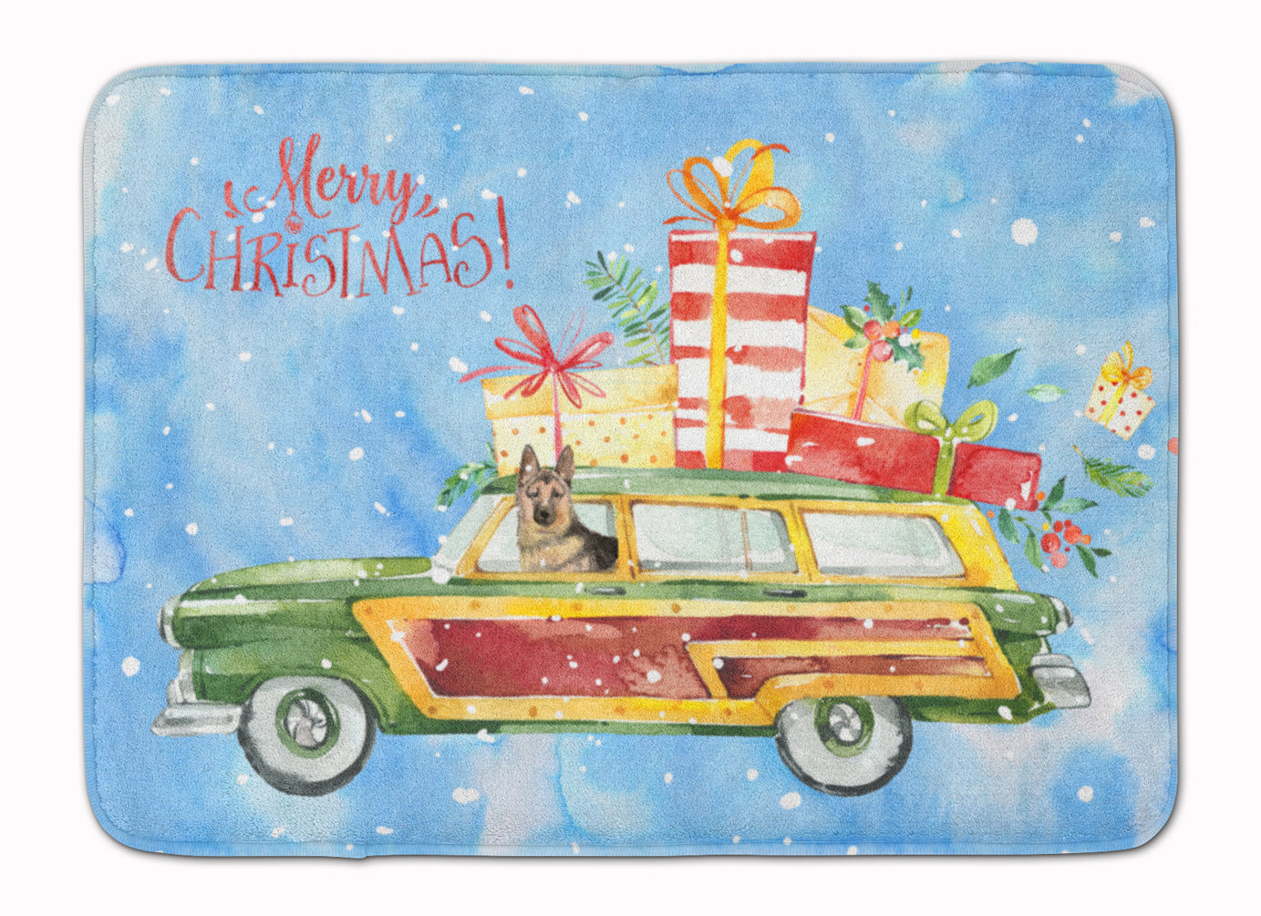 Merry Christmas German Shepherd Memory Foam Kitchen Mat Machine Washable Anti-Fatigue Cushion Comfort Bath or Kitchen Rug