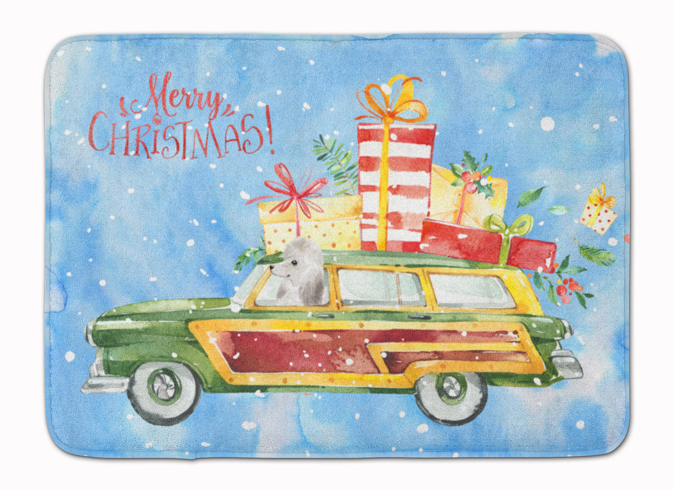 Merry Christmas White Poodle Memory Foam Kitchen Mat Machine Washable Anti-Fatigue Cushion Comfort Bath or Kitchen Rug