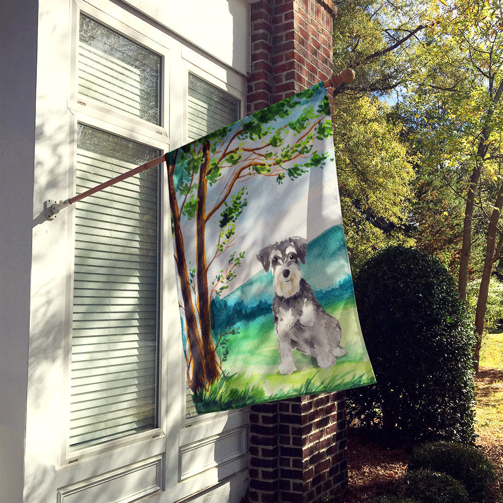 Under the Tree Schnauzer #2 House Flag 28x40 Porch Sleeve Pole Decorative Outside Yard Banner Artwork Wall Hanging, Polyester