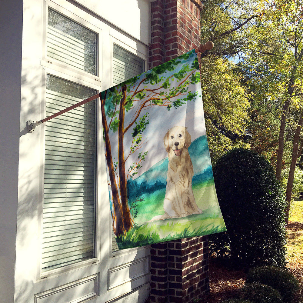 Under the Tree Golden Retriever House Flag 28x40 Porch Sleeve Pole Decorative Outside Yard Banner Artwork Wall Hanging, Polyester