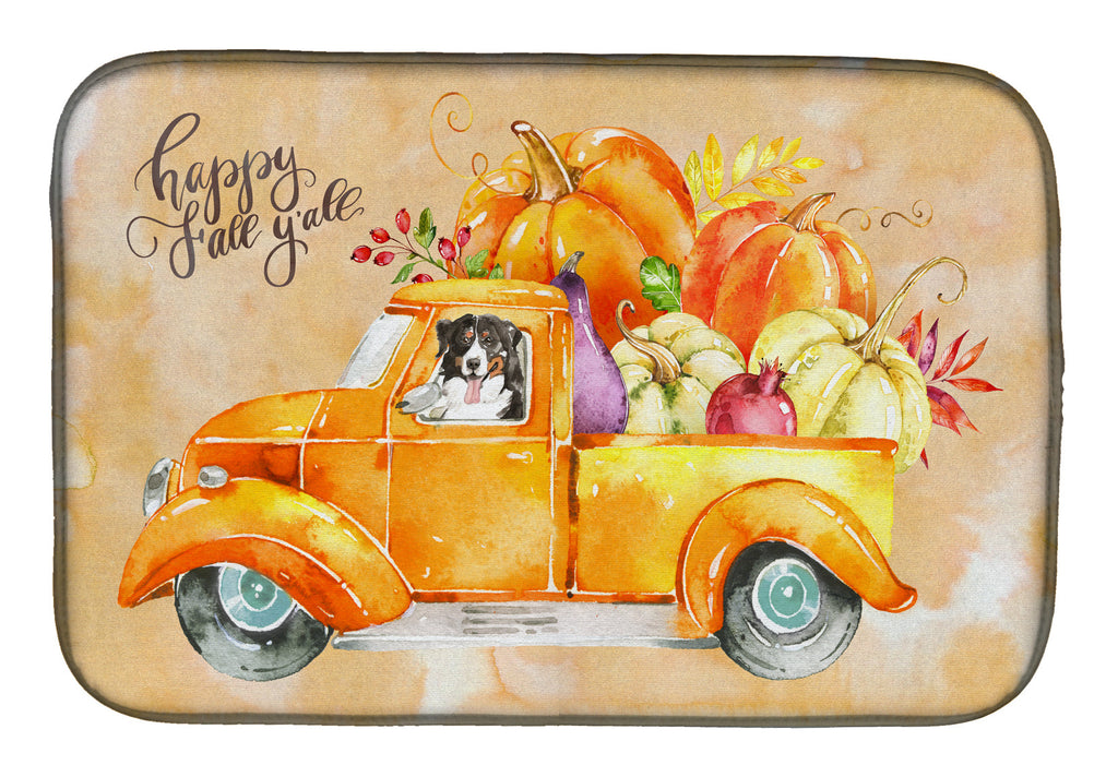 Fall Harvest Bernese Mountain Dog Dish Drying Mat Absorbent Dish Drying Mat Pad for Kitchen Counter Dish Drainer Mat for Countertop, 14 x 21", Multicolor