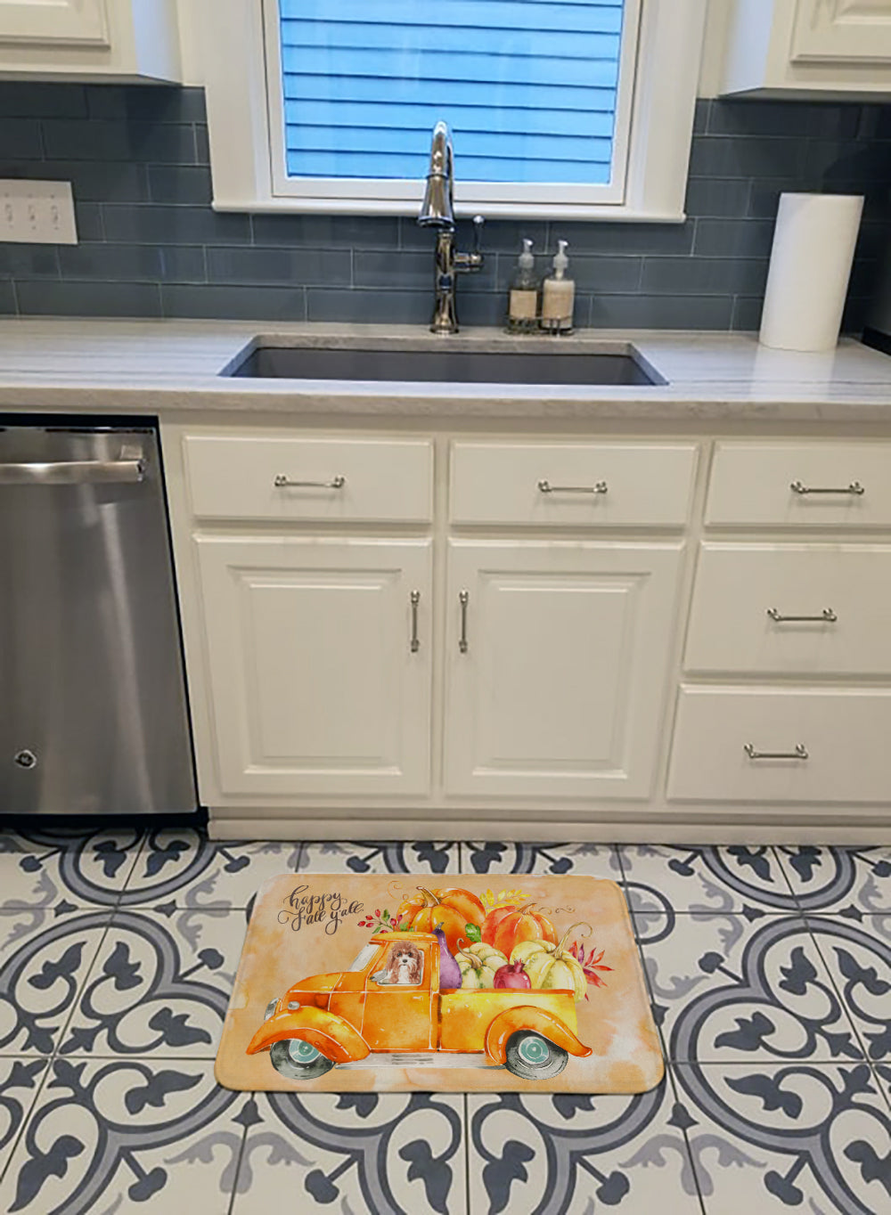 Fall Harvest Cavapoo Memory Foam Kitchen Mat Machine Washable Anti-Fatigue Cushion Comfort Bath or Kitchen Rug