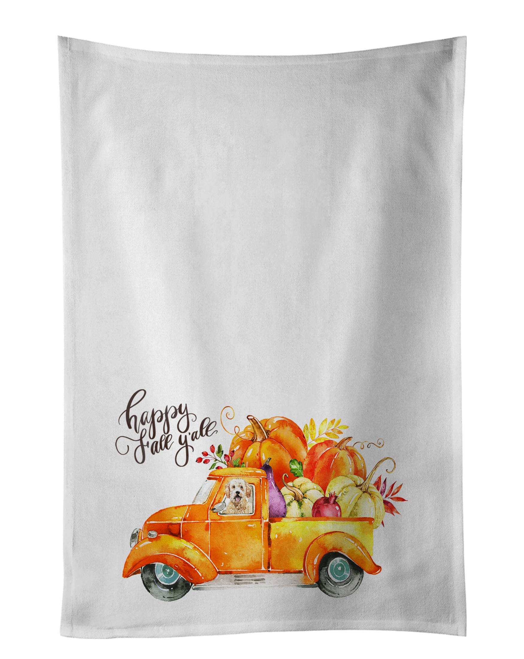 Fall Harvest Goldendoodle Kitchen Towel Set of 2 White Dish Towels Decorative Bathroom Hand towel for Hand, Face, Hair, Yoga, Tea, Dishcloth, 19 X 28", White