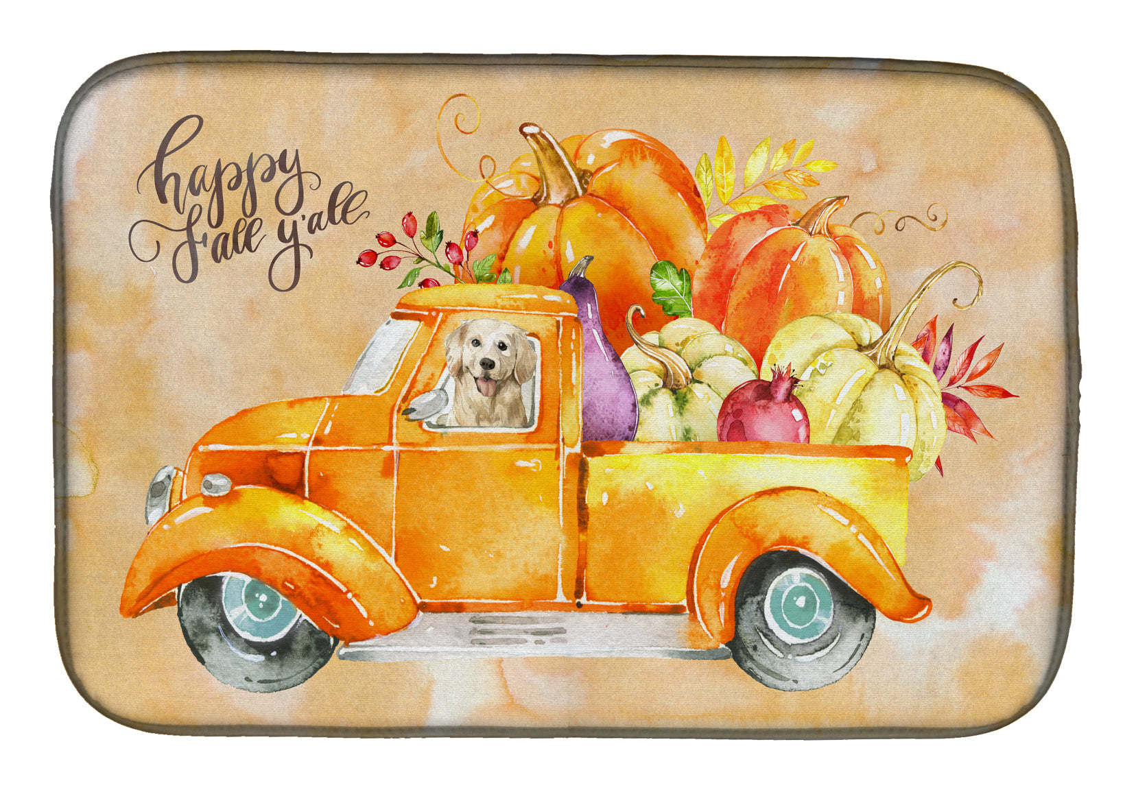 Fall Harvest Golden Retriever Dish Drying Mat Absorbent Dish Drying Mat Pad for Kitchen Counter Dish Drainer Mat for Countertop, 14 x 21", Multicolor