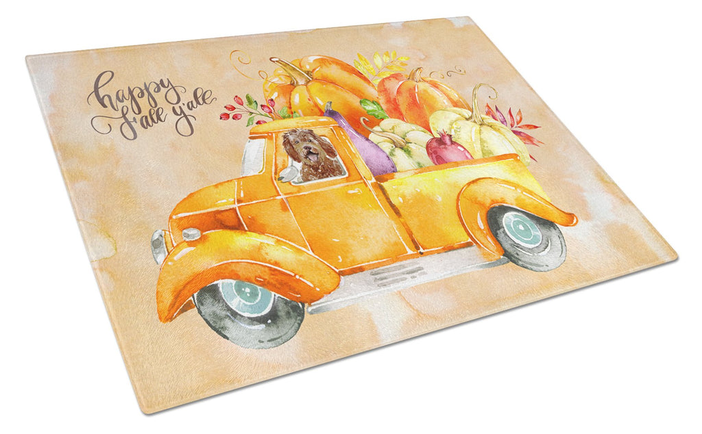 Fall Harvest Labradoodle Cutting Board Tempered Glass Kitchen Cutting Surface, Heat Resistant Chopping, Non-Slip Feet, Food Prep & Serving