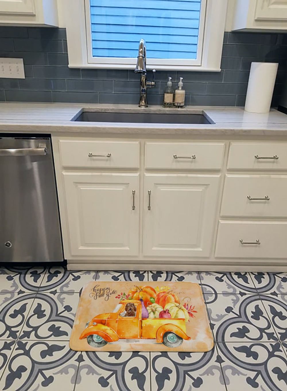 Fall Harvest Labradoodle Memory Foam Kitchen Mat Machine Washable Anti-Fatigue Cushion Comfort Bath or Kitchen Rug