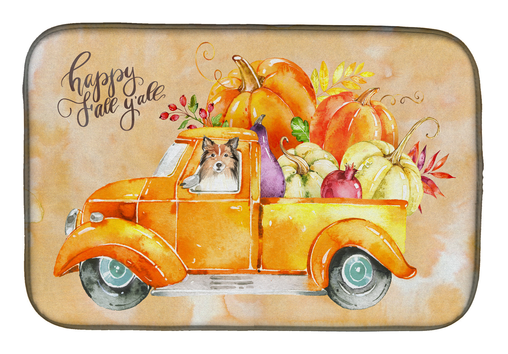 Fall Harvest Sheltie Dish Drying Mat Absorbent Dish Drying Mat Pad for Kitchen Counter Dish Drainer Mat for Countertop, 14 x 21", Multicolor