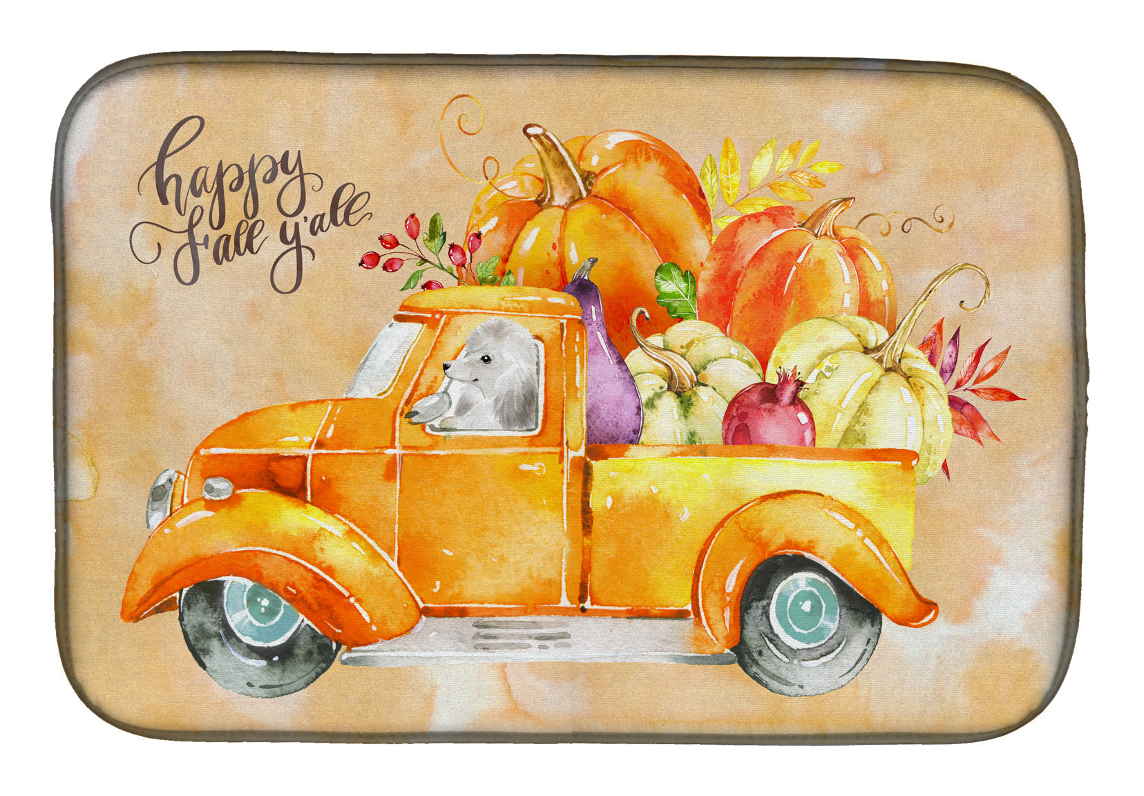 Fall Harvest White Poodle Dish Drying Mat Absorbent Dish Drying Mat Pad for Kitchen Counter Dish Drainer Mat for Countertop, 14 x 21", Multicolor