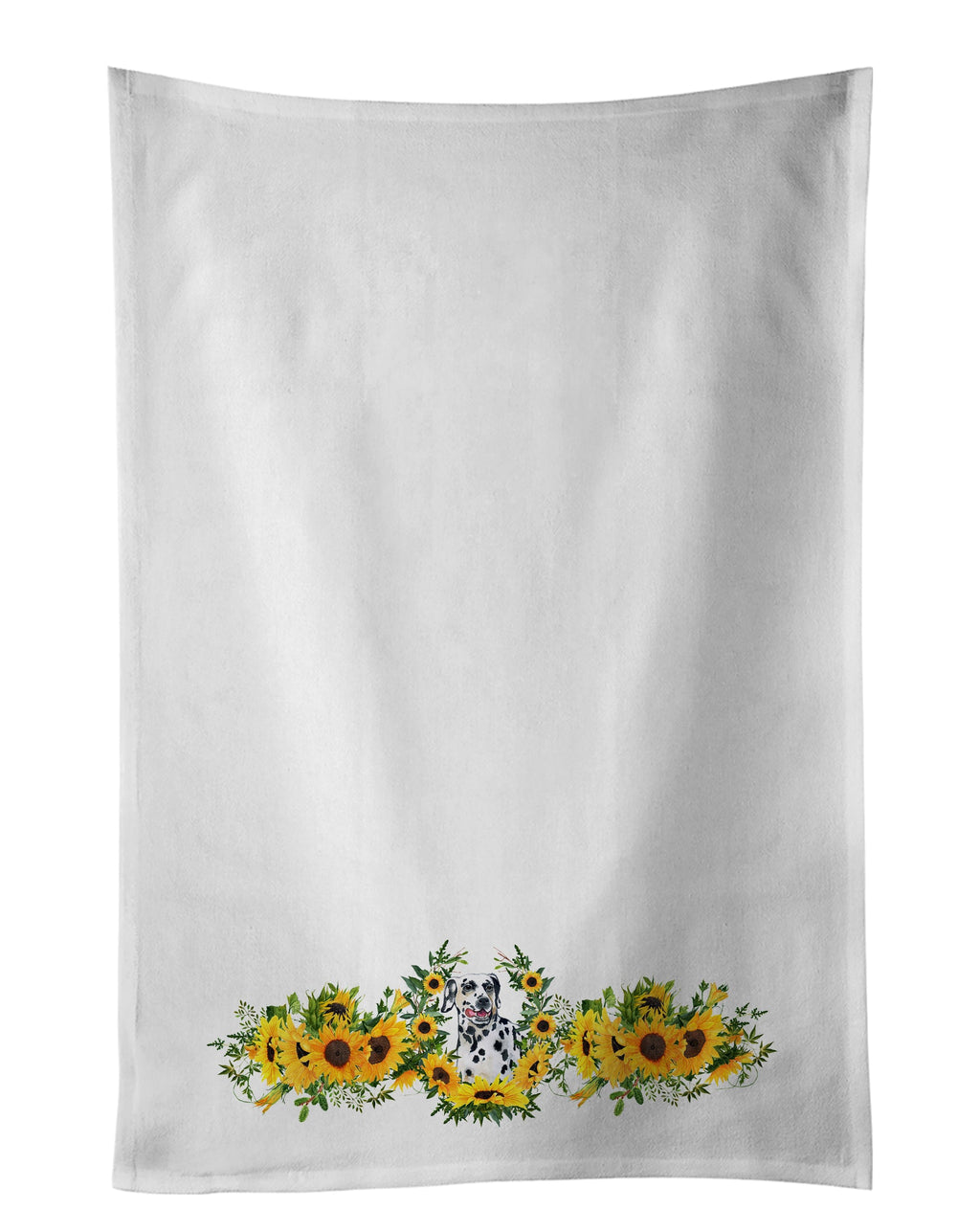 Dalmatian in Sunflowers Kitchen Towel Set of 2 White Dish Towels Decorative Bathroom Hand towel for Hand, Face, Hair, Yoga, Tea, Dishcloth, 19 X 28", White