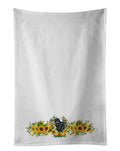 Black Russian Terrier in Sunflowers Kitchen Towel Set of 2 White Dish Towels Decorative Bathroom Hand towel for Hand, Face, Hair, Yoga, Tea, Dishcloth, 19 X 28", White