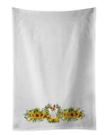 Basenji in Sunflowers Kitchen Towel Set of 2 White Dish Towels Decorative Bathroom Hand towel for Hand, Face, Hair, Yoga, Tea, Dishcloth, 19 X 28", White