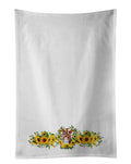 Yorkshire Terrier #2 in Sunflowers Kitchen Towel Set of 2 White Dish Towels Decorative Bathroom Hand towel for Hand, Face, Hair, Yoga, Tea, Dishcloth, 19 X 28", White