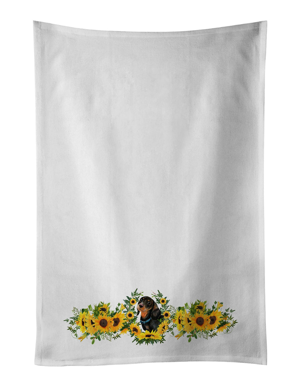 Black and Tan Dachshund in Sunflowers Kitchen Towel Set of 2 White Dish Towels Decorative Bathroom Hand towel for Hand, Face, Hair, Yoga, Tea, Dishcloth, 19 X 28", White