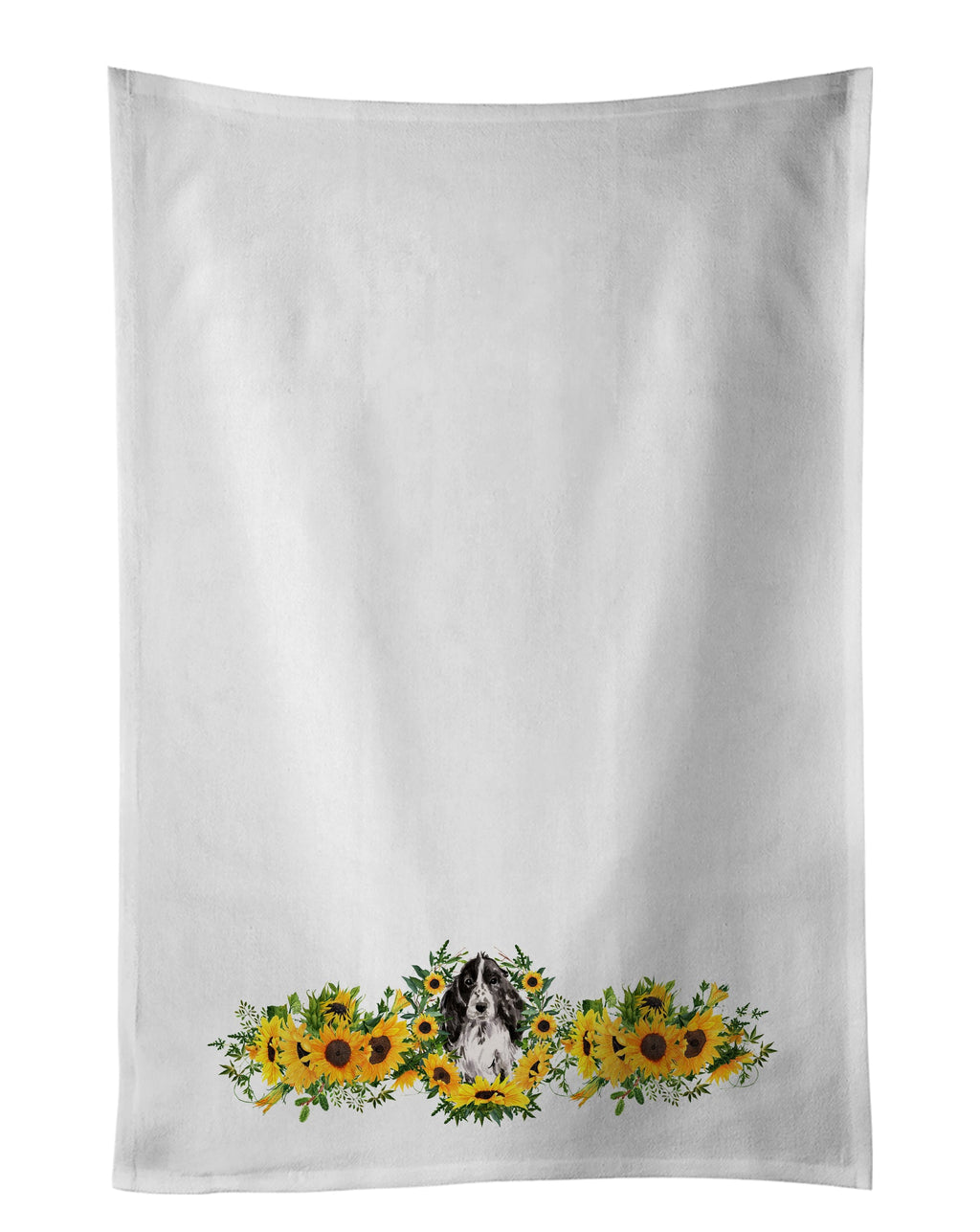 Black Parti Cocker Spaniel in Sunflowers Kitchen Towel Set of 2 White Dish Towels Decorative Bathroom Hand towel for Hand, Face, Hair, Yoga, Tea, Dishcloth, 19 X 28", White