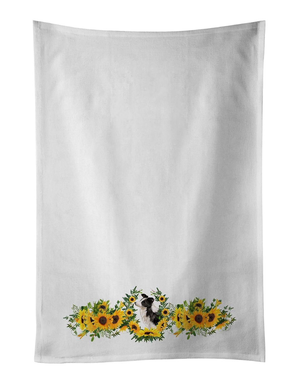 Border Collie in Sunflowers Kitchen Towel Set of 2 White Dish Towels Decorative Bathroom Hand towel for Hand, Face, Hair, Yoga, Tea, Dishcloth, 19 X 28", White