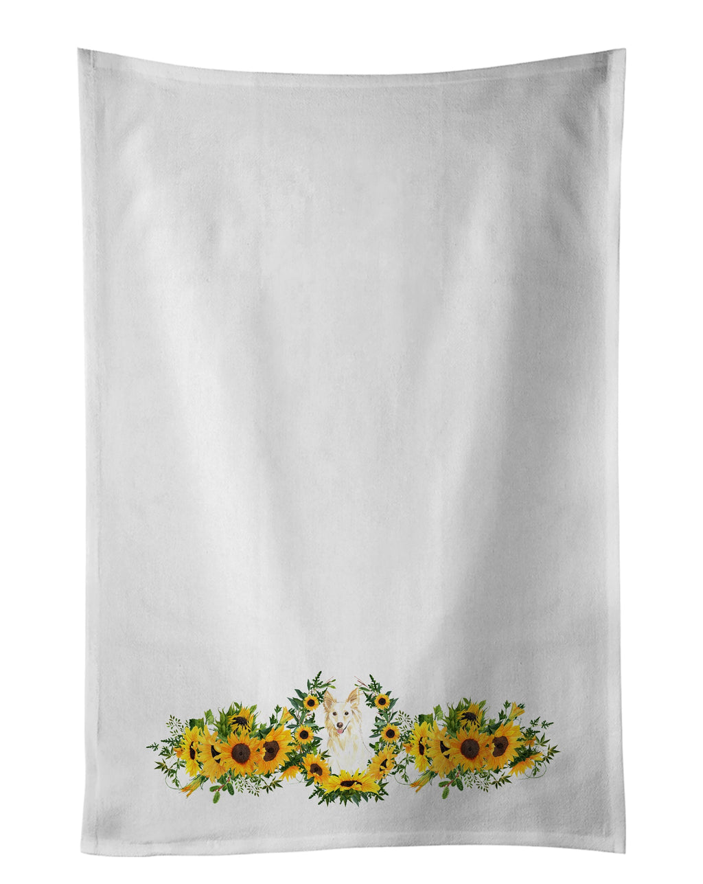 White Collie in Sunflowers Kitchen Towel Set of 2 White Dish Towels Decorative Bathroom Hand towel for Hand, Face, Hair, Yoga, Tea, Dishcloth, 19 X 28", White