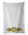 Boston Terrier in Sunflowers Kitchen Towel Set of 2 White Dish Towels Decorative Bathroom Hand towel for Hand, Face, Hair, Yoga, Tea, Dishcloth, 19 X 28", White