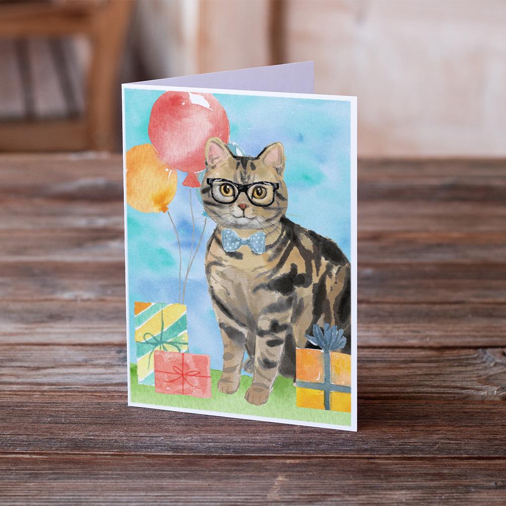 American Shorthair Brown Tabby Happy Birthday Greeting Cards Pack of 8 Blank Cards with Envelopes Whimsical A7 Size 5x7