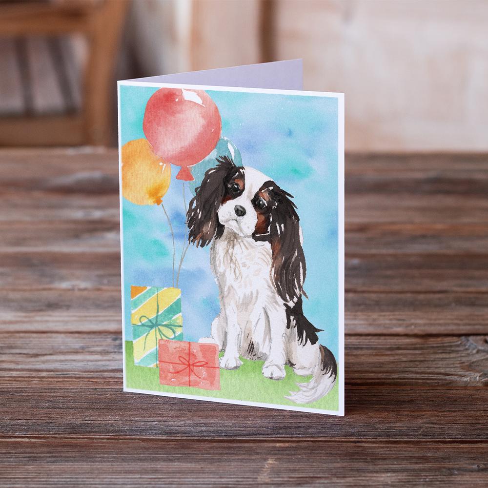 Happy Birthday Tricolor Cavalier Spaniel Greeting Cards Pack of 8 Blank Cards with Envelopes Whimsical A7 Size 5x7